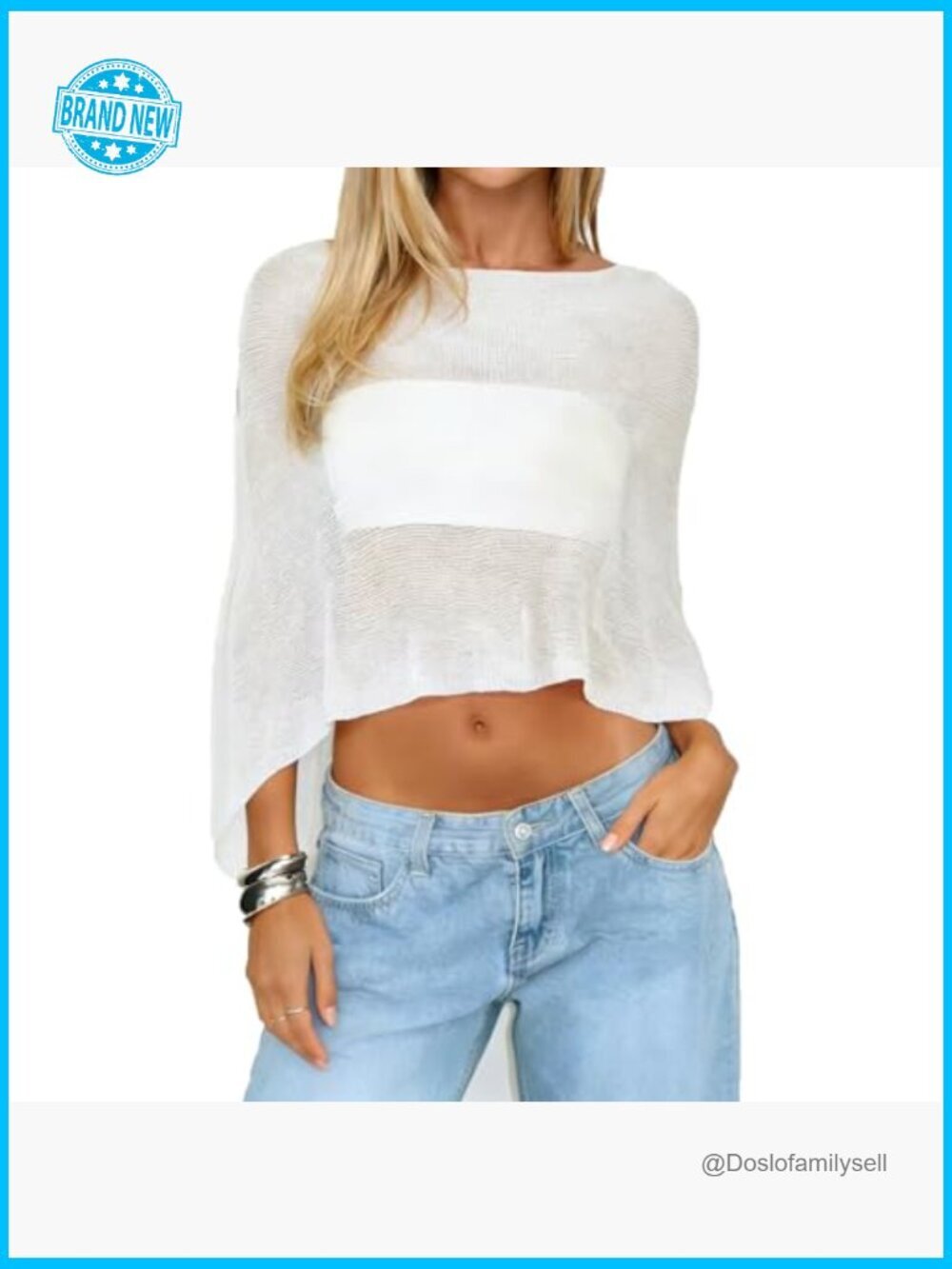 Sheer Crochet Poncho Top Y2K Knitted Summer Mesh Asymmetrical Cover Up - Picture 2 of 6